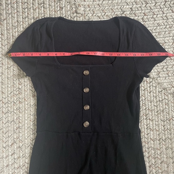 *5/$20 or 3/$15* Square Neck Short Sleeve Ribbed Black Dress with Buttons - Picture 6 of 8